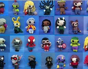 Avengers amigurumi style PDF crochet patterns full set of 32 patterns based on Thor, Guardians, spiderman and more