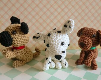 Amigurumi dogs PDF pattern for pug, dalmatian and brown labrador