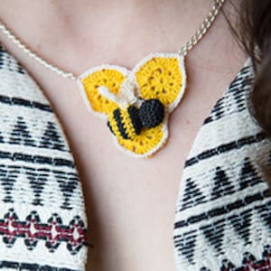 Bee and honeycomb micro crochet pendent necklace PDF crochet pattern image 1