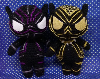 Black Panther suited T'Challa and Killmonger amigurumi style PDF crochet patterns inspired by Black panther
