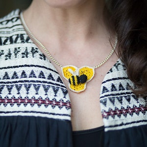 Bee and honeycomb micro crochet pendent necklace PDF crochet pattern image 2