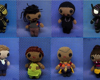 Black Panther amigurumi full set of eight PDF crochet pattern T'Challa, Okoye, Nakia, Shuri, Killmonger, Klaw