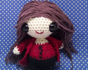Scarlet Witch Wanda Maximoff amigurumi style PDF crochet pattern inspired by the Avengers