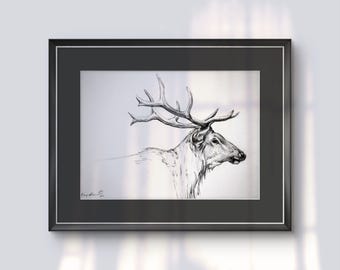 Black and White Elk Print | Elegant Wildlife Art, Rustic Home Accent, Nature Lover Gift
