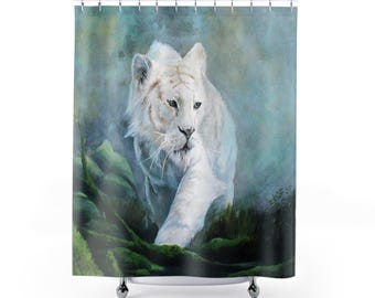 Majestätischer weißer Tiger Duschvorhang - Elegantes Badezimmerdekor, Dschungel-Thema, Hausverschönerung, Geschenk für Wildtierliebhaber, Natur inspiriert