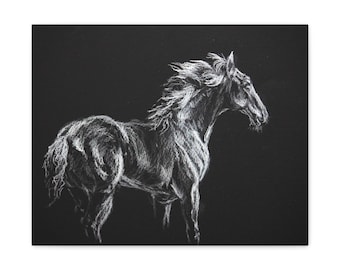 白い馬のパステル画 - リアルな馬のアート、A3 - Etsy 日本