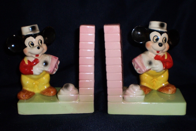 Vintage Disney Mickey Bookends Set Etsy