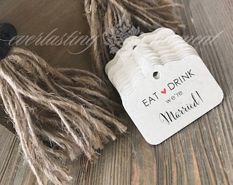EAT DRINK we're MARRIED Napkin Ring Tags - Alternative - Bulk - Paper - Kraft - Disposable - Paper Tags - Wine glass tags - Champagne