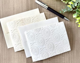 Embossed Vintage Thank You Cards – Blank Coquette Wedding Notes - Luxury White/Ivory, 10-Card Set