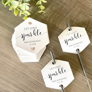 Plus de 50 étiquettes hexagonales pour cierges magiques - Let Love Sparkle - Shine - Sparkling Exit - Sparkler Send Off - Let Sparks Fly - Personnalisé - Adieu