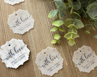 Vellum With Love Tag - Gold Polka Dot - Elegant - Unique - Wedding Favor Tags - Thank You Tag - Anniversary - Luxe - Paper Tag