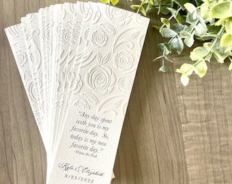 25+ Literary Wedding Bookmark Favor -  Quote - Bible Verse - Rose Embossed - Anniversary - Save the Date - Church - Funeral - Tassel