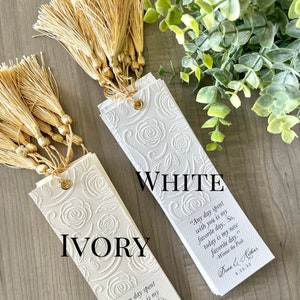Embossed Rose Wedding Bookmark Favor – Literary Quote, Personalized
