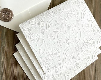 10+ Blank Thank You Cards - Floral Embossed  - White or Ivory - Luxury - Wedding Thank You - Rose Print - Anniversary - Wedding Shower