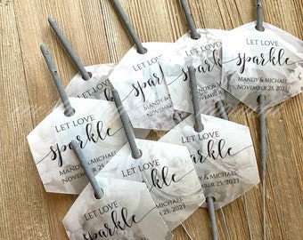 20+ White Peonies Vellum Sparkler Tags - Floral - Hexagon -  Let Love Sparkle - Shine - Sparkling Exit - Send Off - Personalized