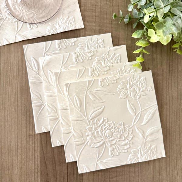 Embossed Peony Cocktail Napkins (5x5) – Elegant Floral Wedding & Shower Decor - Cake