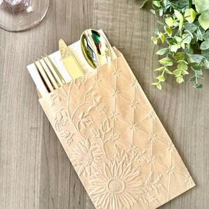 Embossed Sunflower Kraft Favor Bag – Rustic Wedding Utensil Holder