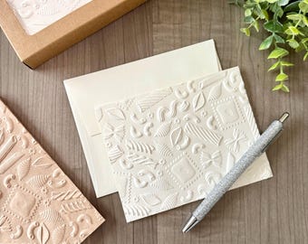 Embossed Pasta Noodles Blank Note Cards – Macaroni Noodle Thank You Card - Foodie Lover Gift - Ciao Baby - Luxury White/Ivory, 10-Card Set