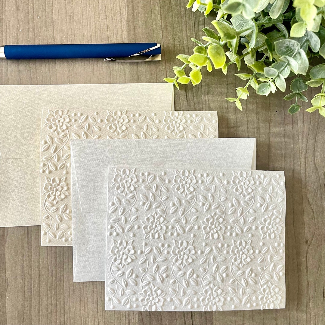 10+ Blank Floral Thank You Cards - Floral Embossed - White or Ivory ...
