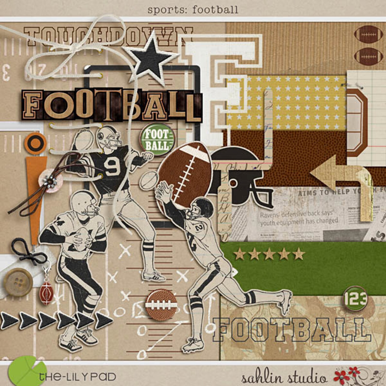 Sports Football Digital Scrapbooking kit for sports Etsy