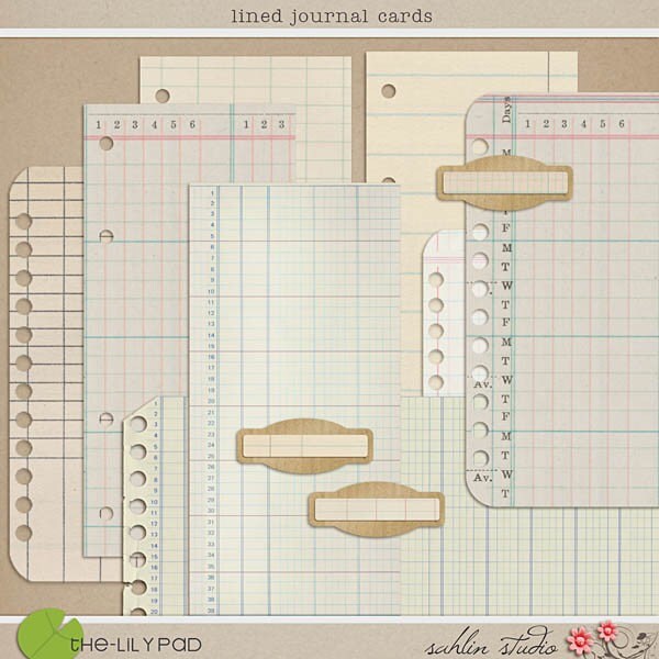 Lined Journal Cards - Digital Scrapbooking Element Papers  INSTANT DOWNLOAD