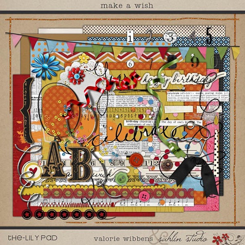 Make a Wish Digital Scrapbooking Kit for Birthday Party Etsy