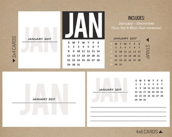2017 Calendar Cards + Stamps - Digital Printable Journal Cards for Project Life INSTANT DOWNLOAD