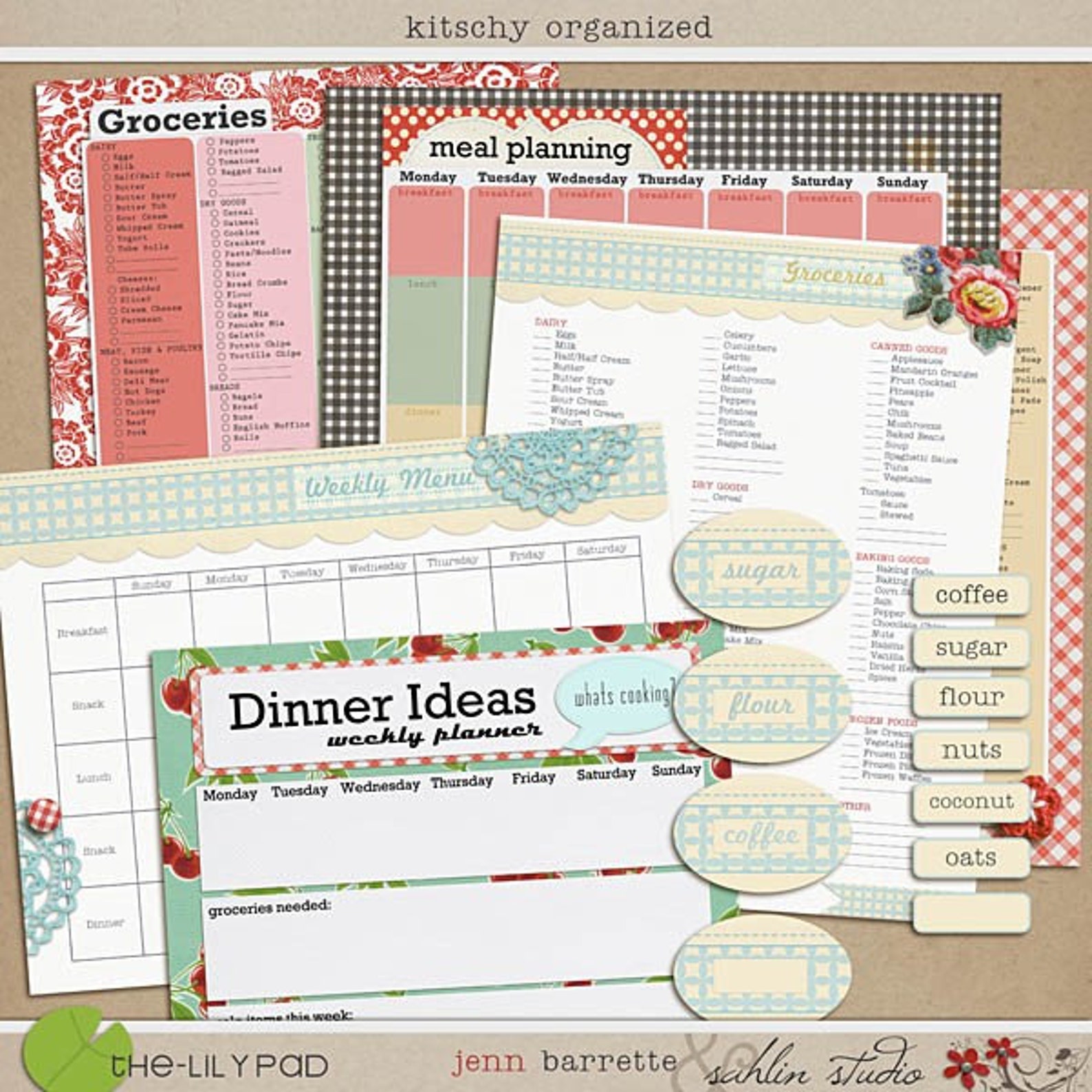 Menu Planning, Kitchen Organizer & Grocery List Printables kitschy Organized INSTANT DOWNLOAD Etsy