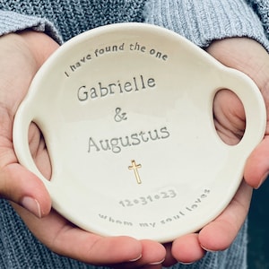 Personalized Ceramic Engagement Ring Dish: Wedding Ring Holder Catholic Ceremony Gift
