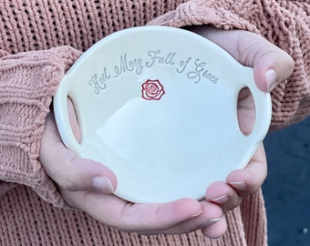 Hail Mary Full of Grace Ceramic Dish, Catholic Rosary Holder, Mom Christmas Gift from Daughter