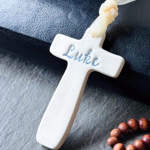 Ceramic Cross with Name, Personalized First Communion Ornament, Gift for Godson