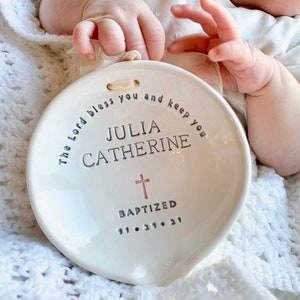 Personalized Ceramic Baptism Water Bowl, Goddaughter Christening Gift