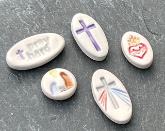 Set of Five Ceramic Magnets, Strong Magnets, Catholic Kitchen Fridge Magnets, Christmas Stocking Stuffers