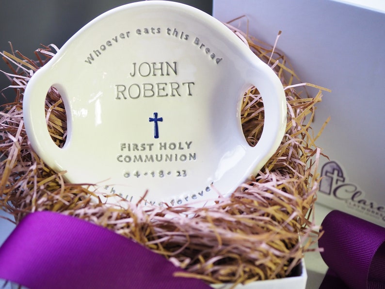 First Communion Gift Boy, Original Clarey Clayworks First Holy Communion Bowl, Personalized Gifts for Boy First Communion image 3