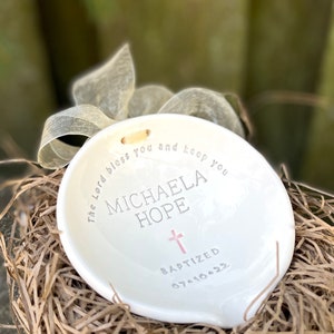 Personalized Ceramic Baptism Water Bowl, Goddaughter Christening Gift image 7