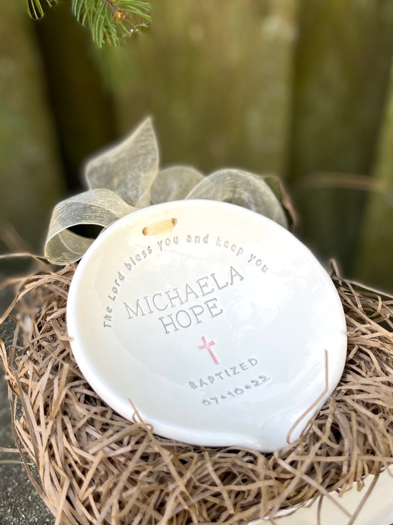 Personalized Ceramic Baptism Water Bowl, Goddaughter Christening Gift image 7