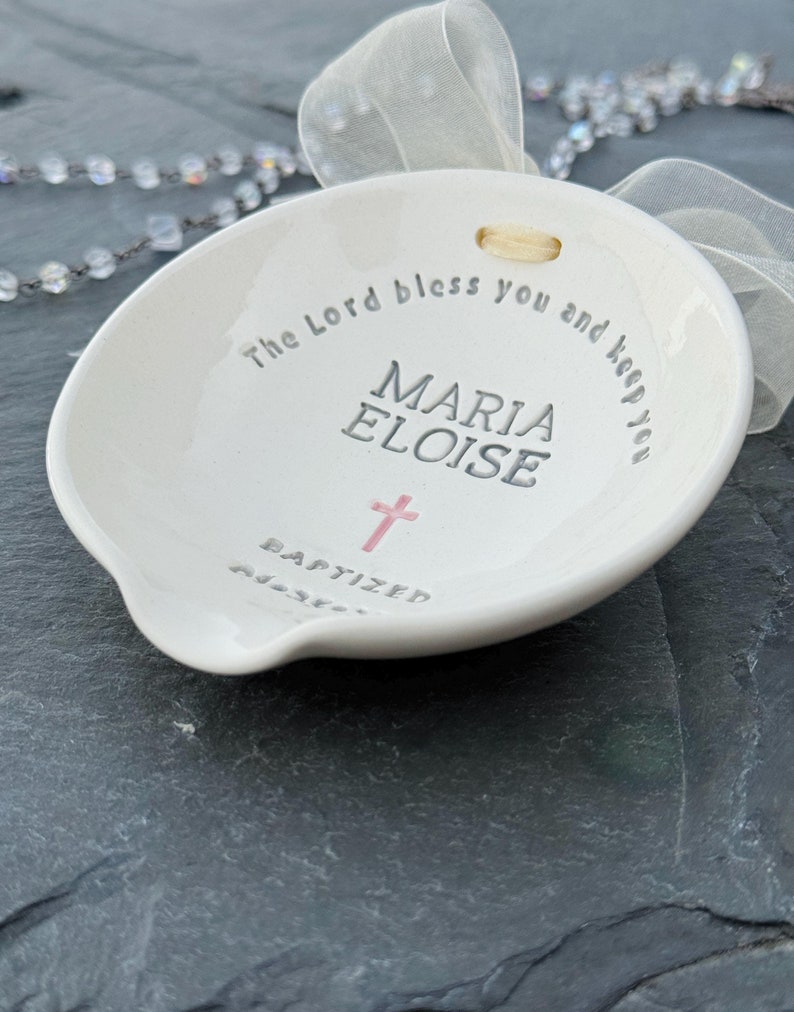 Personalized Ceramic Baptism Water Bowl, Goddaughter Christening Gift image 3
