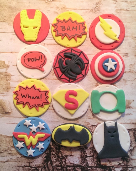 Superhero Fondant Cupcake Cake Cookie Toppers Set Includes Etsy
