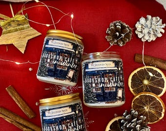 Scented candle in a glass with cinnamon soy wax. Gift for book lovers. Books. Book candle. Bookish gift. Birthday. Christmas. Cozy.