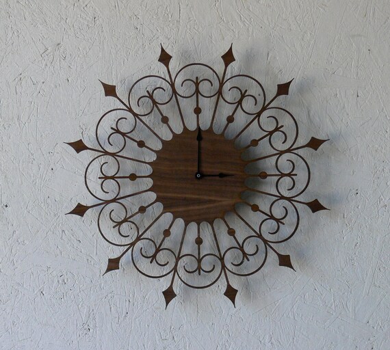 Items similar to Mid Century Modern Inspired ClockWrought Iron on Etsy