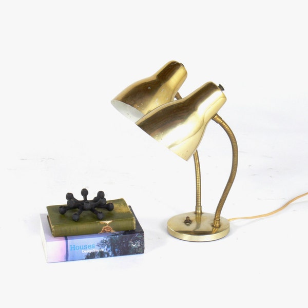 Vintage Mid Century Modern 3-Way Double-Headed Gooseneck Lamp