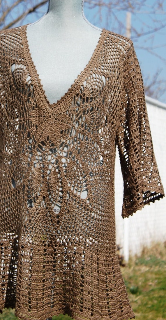 Items similar to V-neck Crochet Tunic Silky Smooth Lace Cover Up Beach