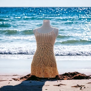 Boho Chic Crochet Beach Dress with Open Back | Handmade Cover-Up | Personalize Size & Color | Made-to-Order | 2-Week Crafting Time