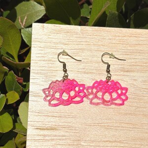 Pink Glitter Lotus Earrings: Handmade Resin Dangle Jewelry