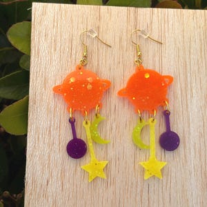 Glow in the Dark Planet Dangle Earrings: Handmade Resin Space Jewelry
