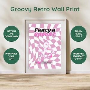 Lámina artística con divertidos juegos de palabras sobre comida: "Favorite a Spoon" - Decoración digital para la pared de la cocina - Descarga instantánea en formato JPG de alta calidad
