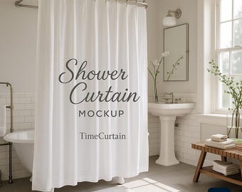 Boho Shower Curtain Mockup – 1 PSD, 4 PNG, 16+ Seamless Patterns – Editable White Curtain Mockup for  Photoshop and Canva