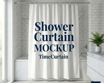 Shower Curtain Mockup PSD, Luxury Bathroom Decor Template, White Fabric Display + 4 Bonus Patterns