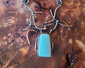 Amazonite Cabochon on Handmade Copper Chain, Organic, Handcrafted, Teal Green Cabochon