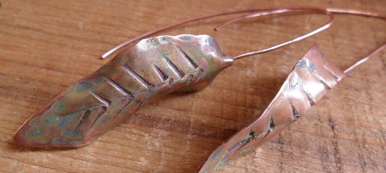 Organic Leaf Copper Earrings image 3